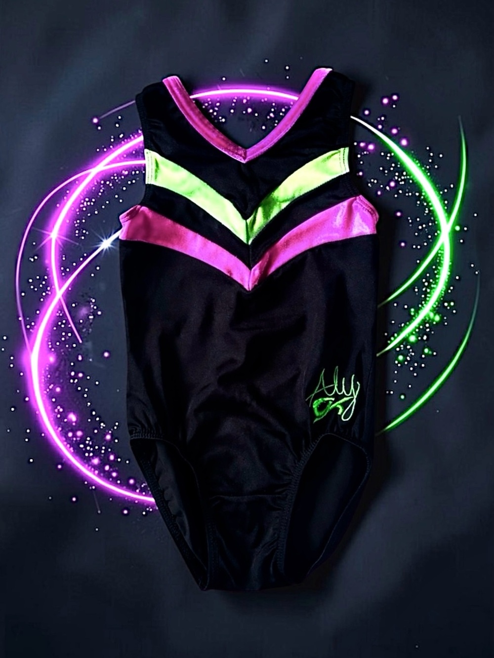 GK Elite Aly Raisman Girls Leotard 🤸‍♀️ Foil Signature Line Retired Size CM